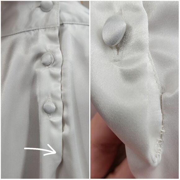 Susan Hutton Vintage White Satin Sheer Mesh Long Sleeve Blouse Women's Plus Size - Picture 9 of 9